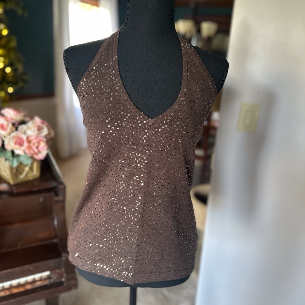 Gorgeous Reba sequined halter sweater.